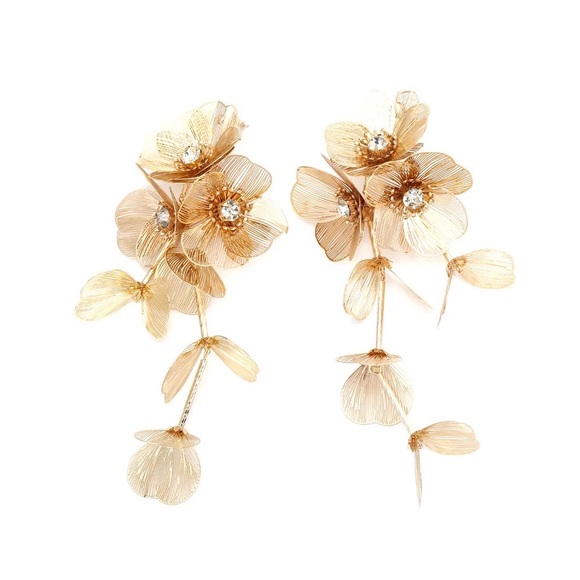 Zara Fashion Kate Middleton Flowers Floral Cascade Drop Statement Earrings - Picture 3 of 16